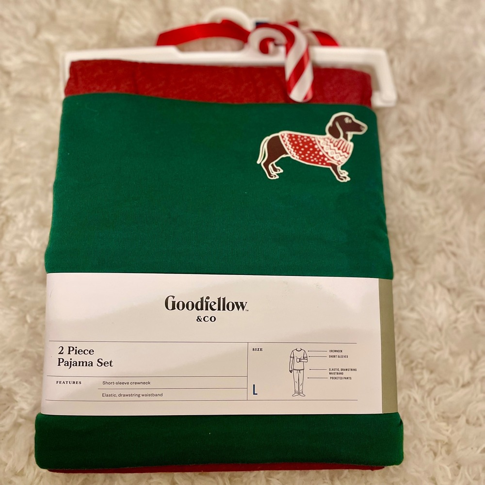 Goodfellow & Co Mens Dachshund Christmas Pajama Set Green‎ Red Size L